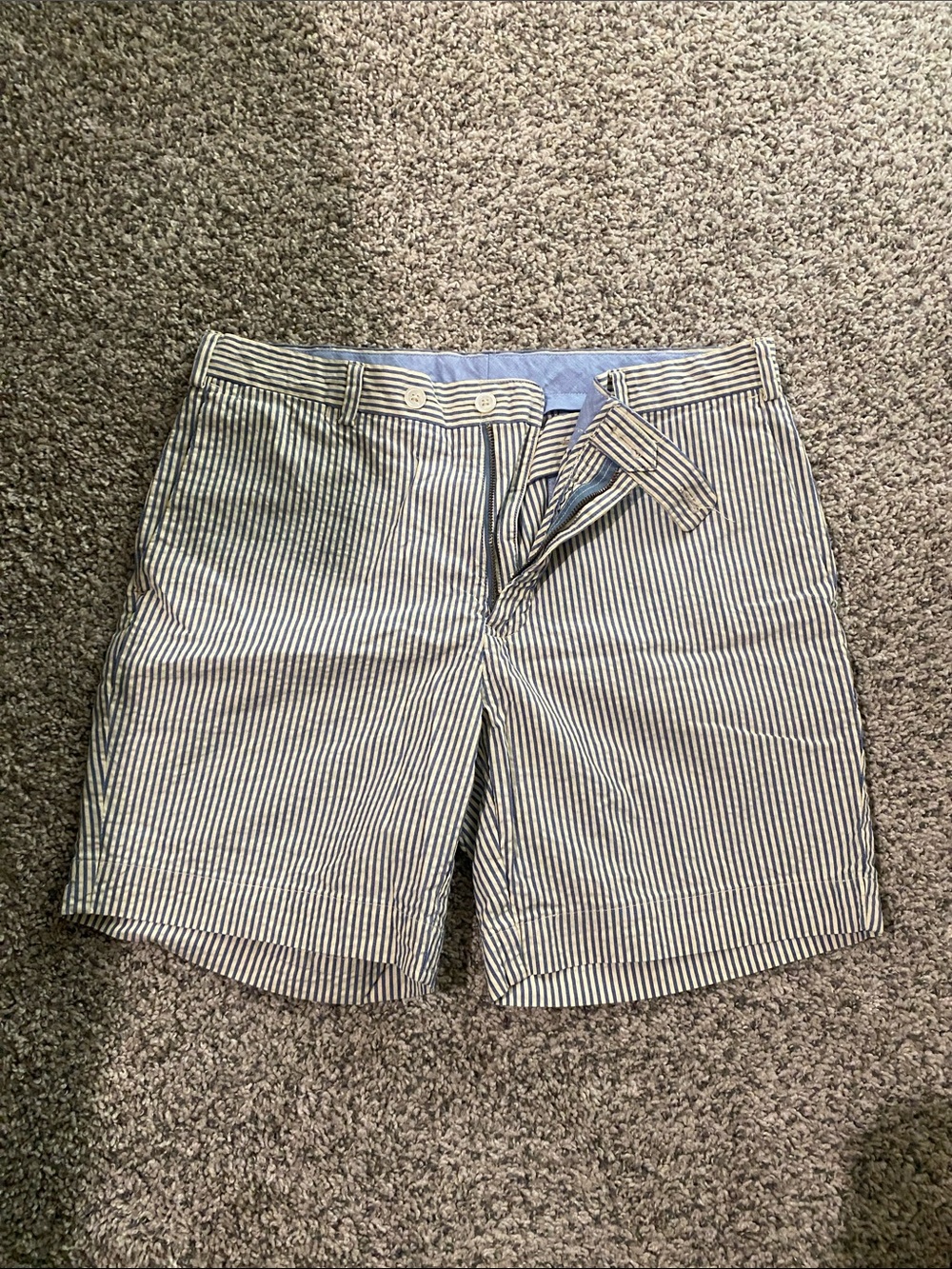 Polo by Ralph Lauren Blue and White Seersucker Flat-Front Shorts